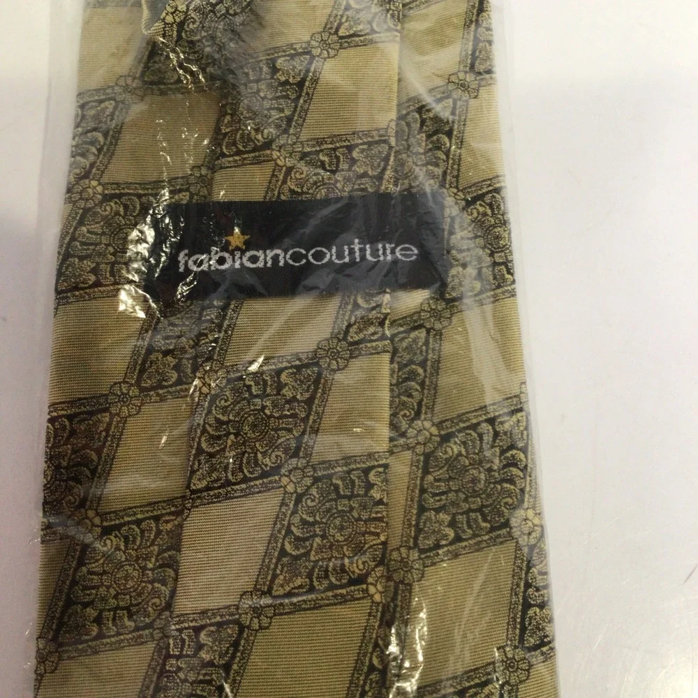 Fabiancouture vintage retro neck tie men's one size black tan gold‎